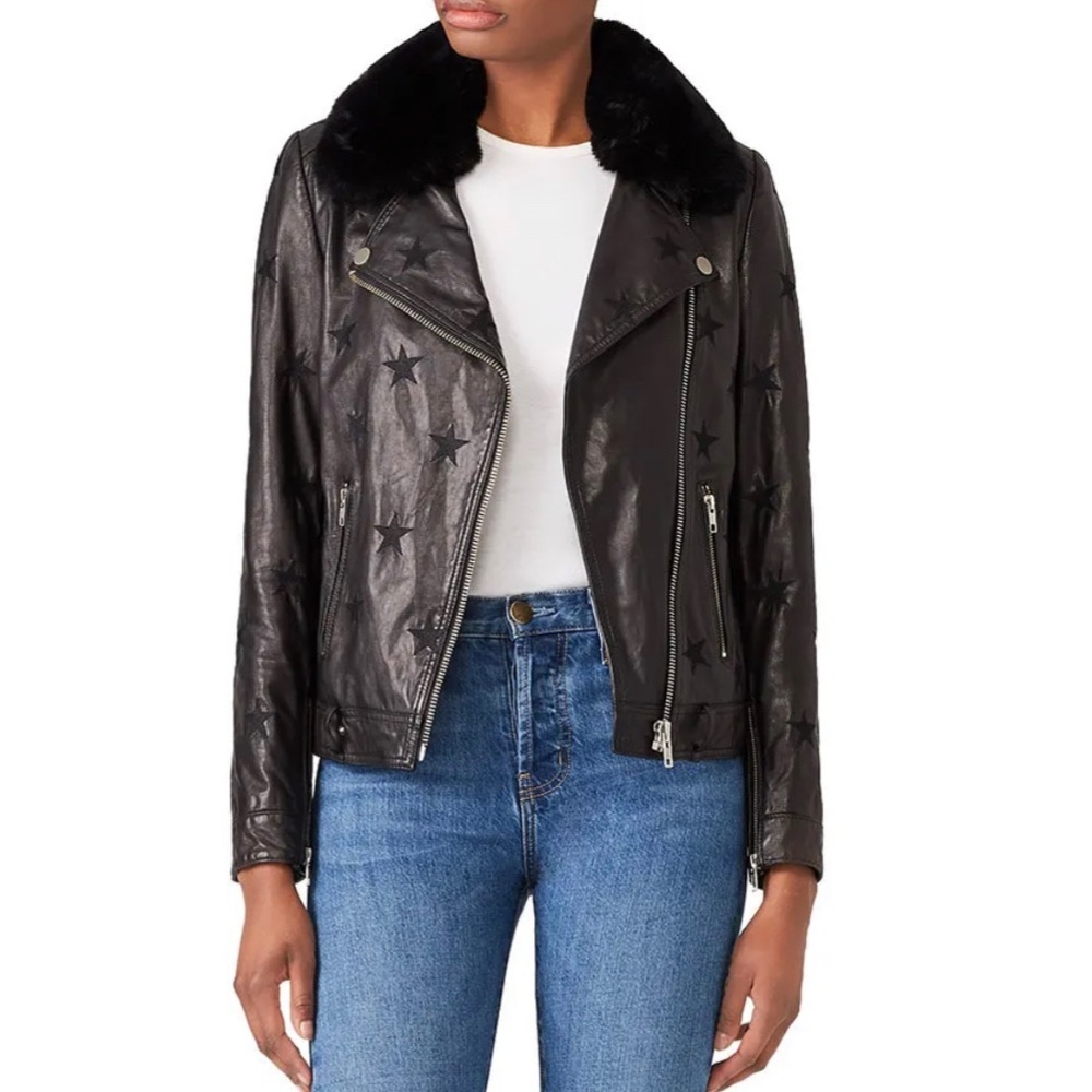 Samantha Sipos Black Seeing Stars Faux Fur Leather Jacket